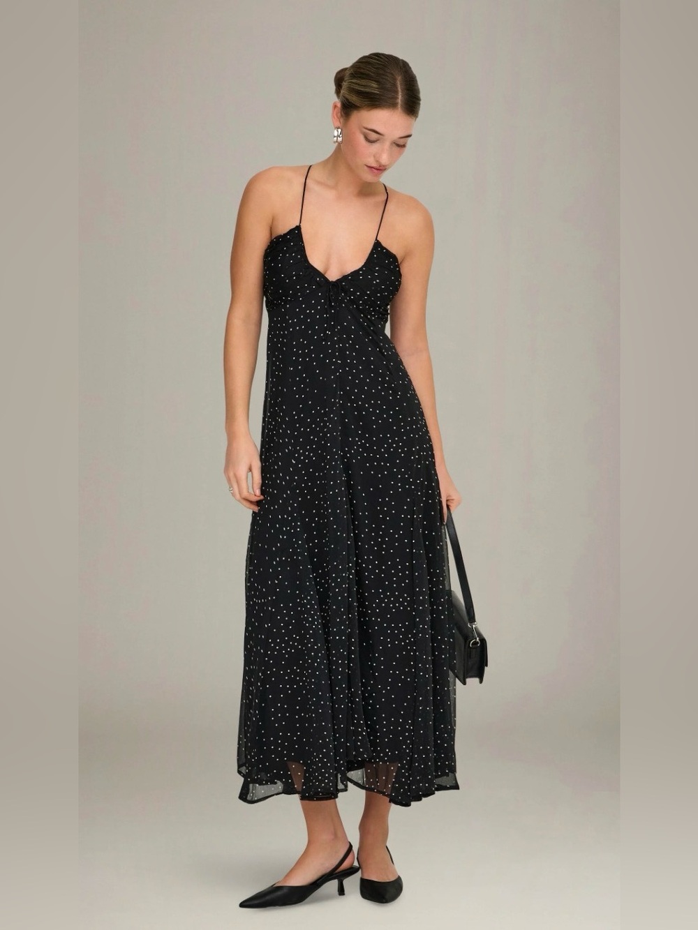 Black Polka Dot Spaghetti Strap Maxi Dress